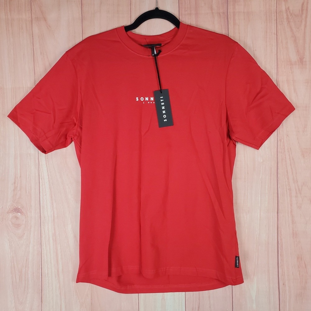 Sonneti London Tee Shirt Mens Medium Red Cotton Logo Crew Neck Everyday Wear